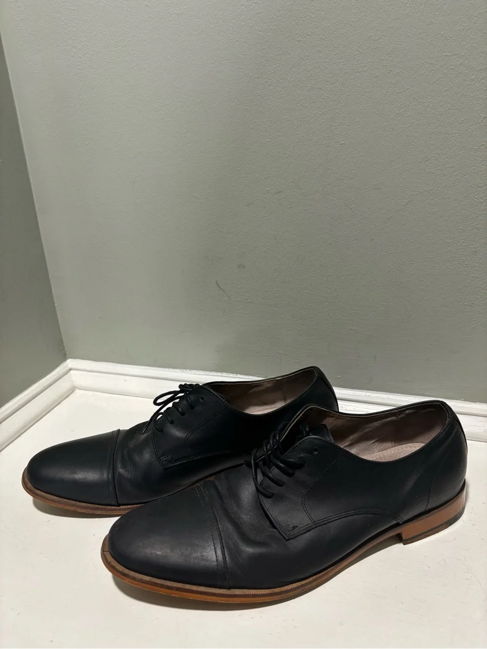 Aston Grey Classic Black Leather Oxford Men’s Dress Shoes-size 10
